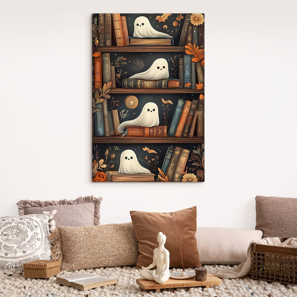 Bücherregal voller Bücher mit Gespenstern Bücherregal voller Bücher mit Gespenstern