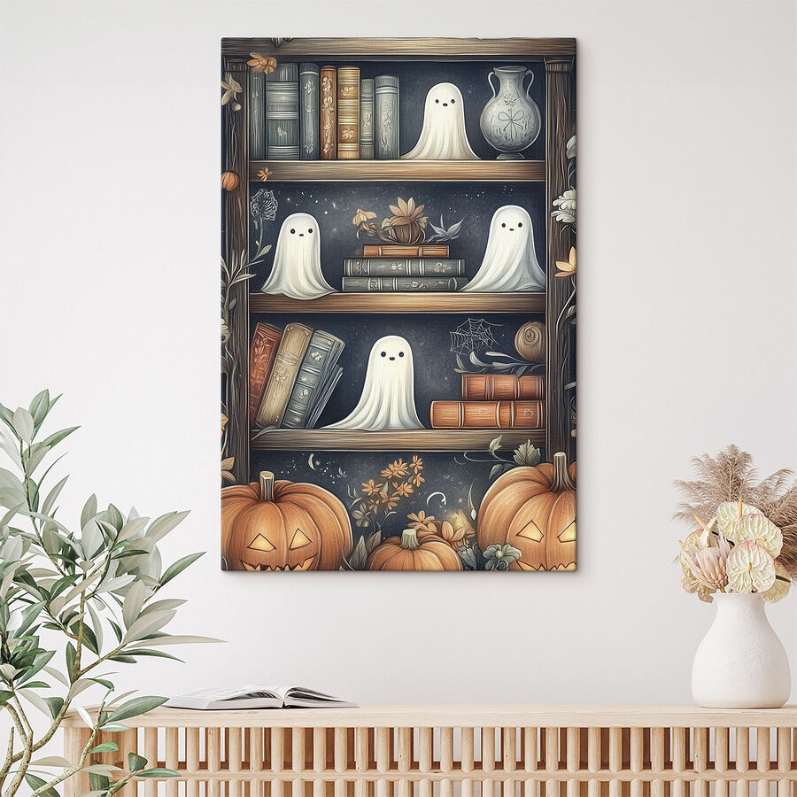 Bücherregal mit Gespenstern und Büchern