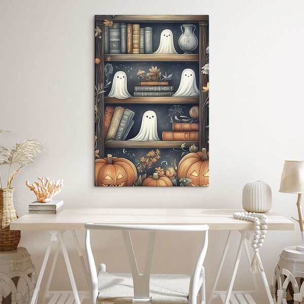 Bücherregal mit Gespenstern und Büchern Bücherregal mit Gespenstern und Büchern
