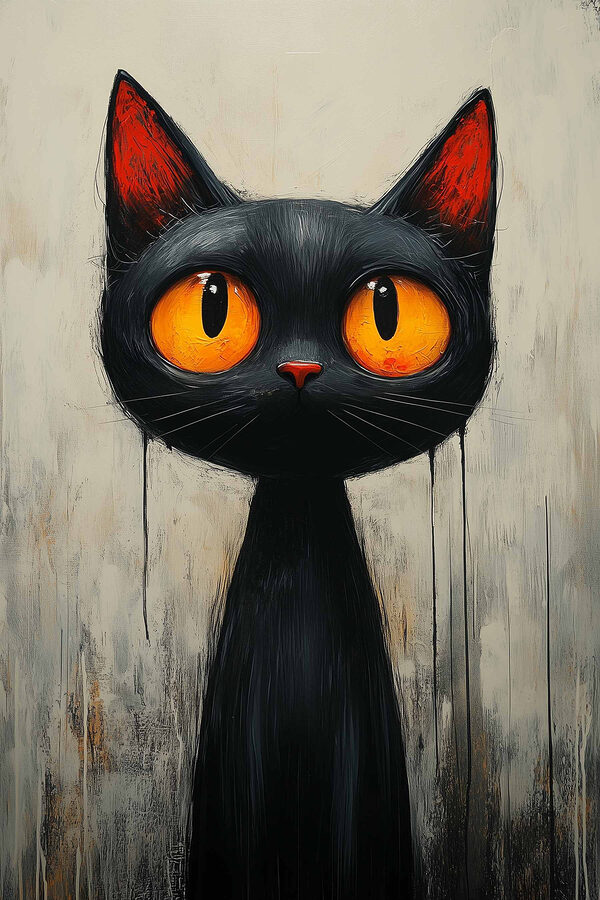Schwarze Katze mit orangefarbenen Augen Schwarze Katze mit orangefarbenen Augen