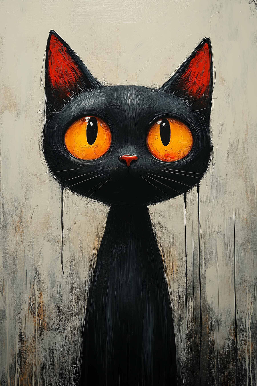 Schwarze Katze mit orangefarbenen Augen