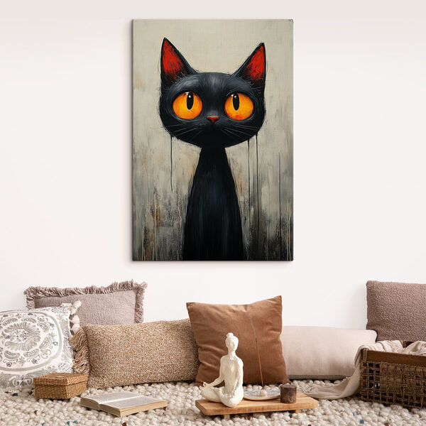 Schwarze Katze mit orangefarbenen Augen Schwarze Katze mit orangefarbenen Augen