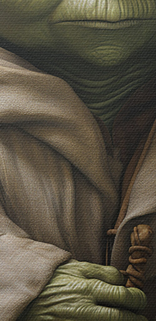 Green character in a robe