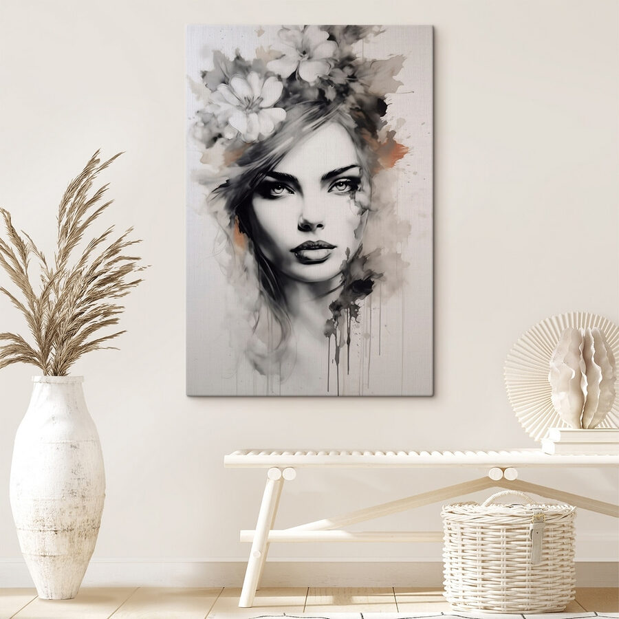 Gemälde einer Frau mit Blumen in ihrem Haar