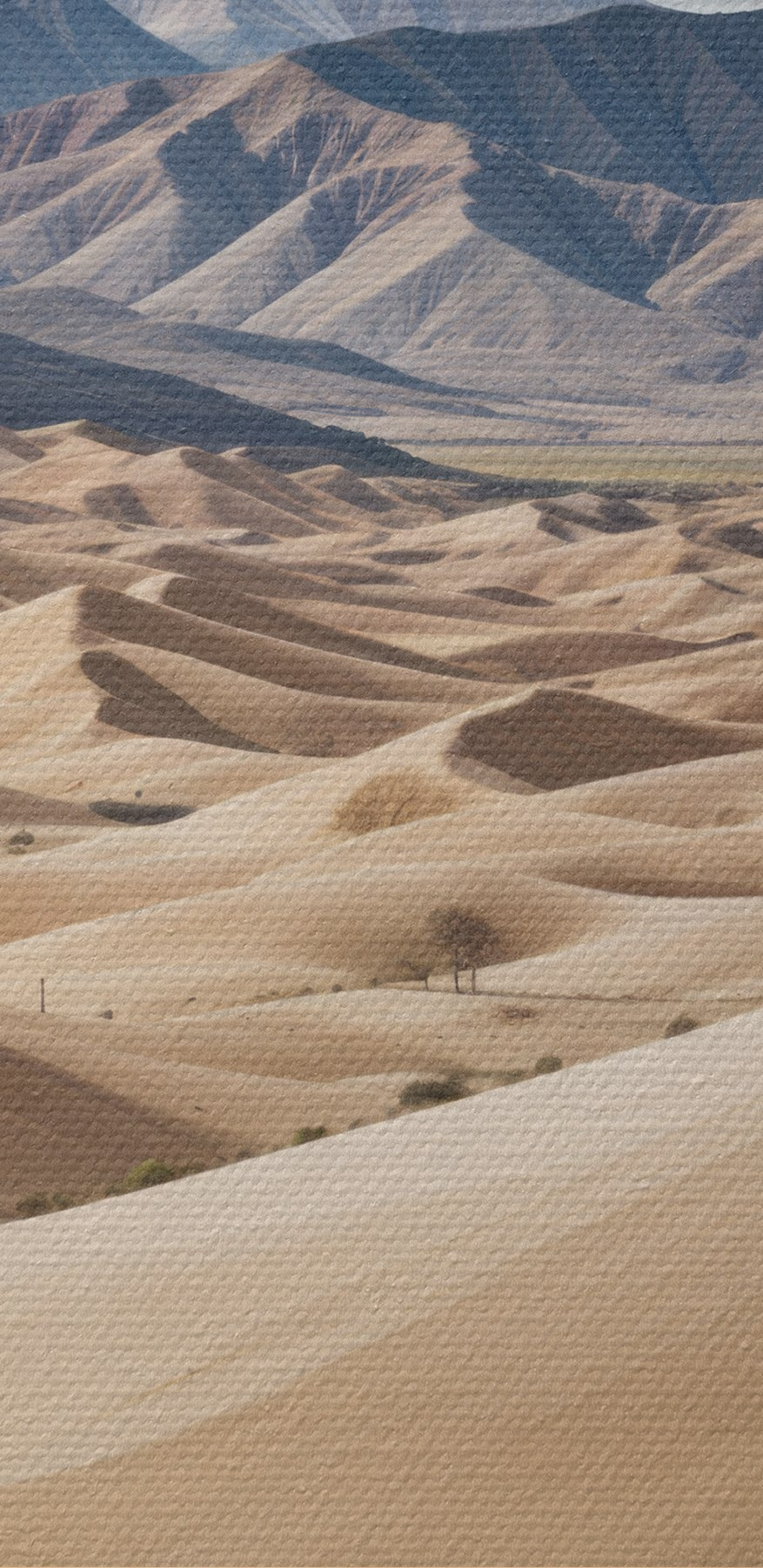 Große Sandhügel mit Bergen im Hintergrund