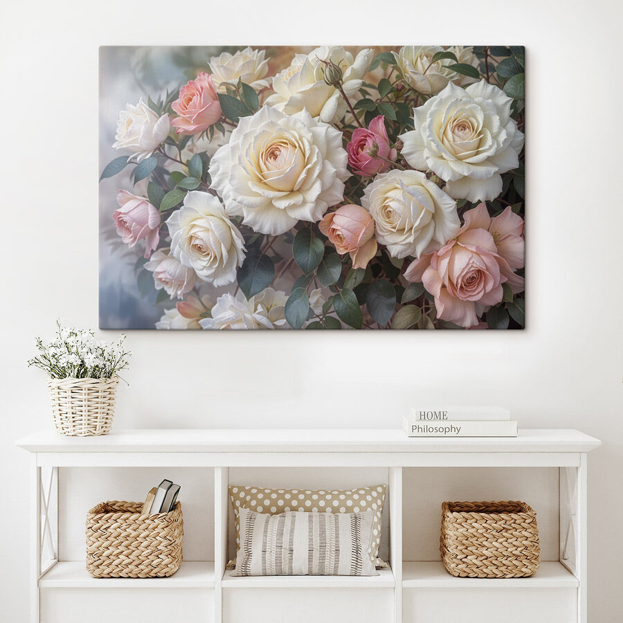 Gruppe von weißen und rosa Rosen