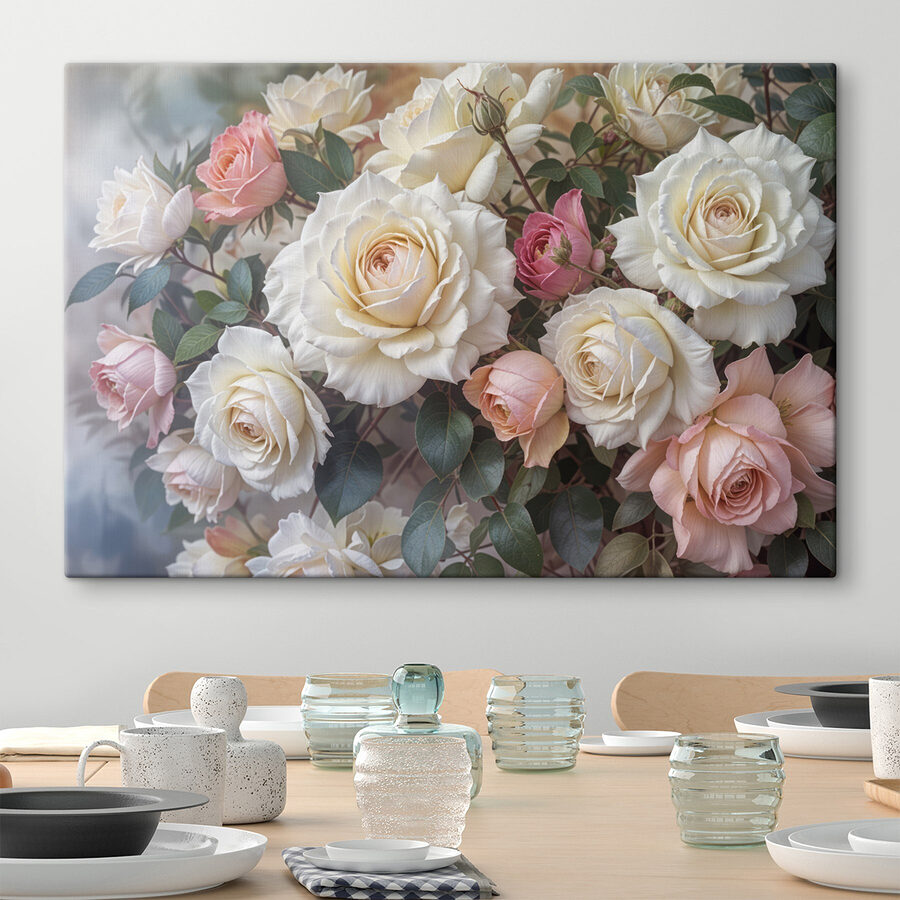 Gruppe von weißen und rosa Rosen