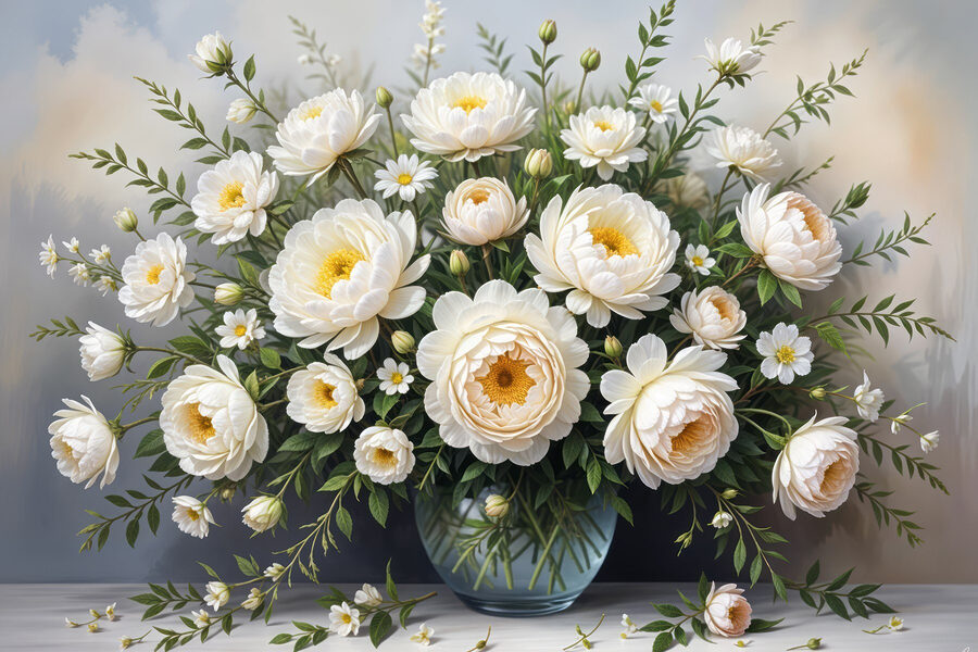 Vase mit weißen Blumen