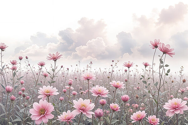 Feld mit rosa Blumen Feld mit rosa Blumen