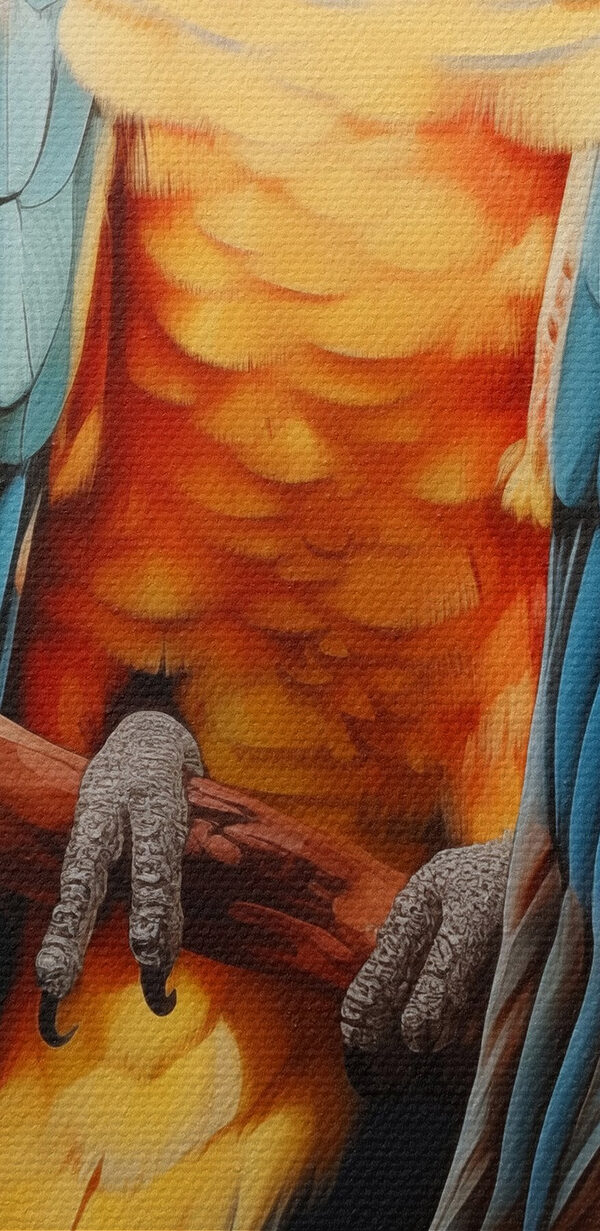 Bunter Vogel sitzt auf einem Zweig mit Blumen Bunter Vogel sitzt auf einem Zweig mit Blumen