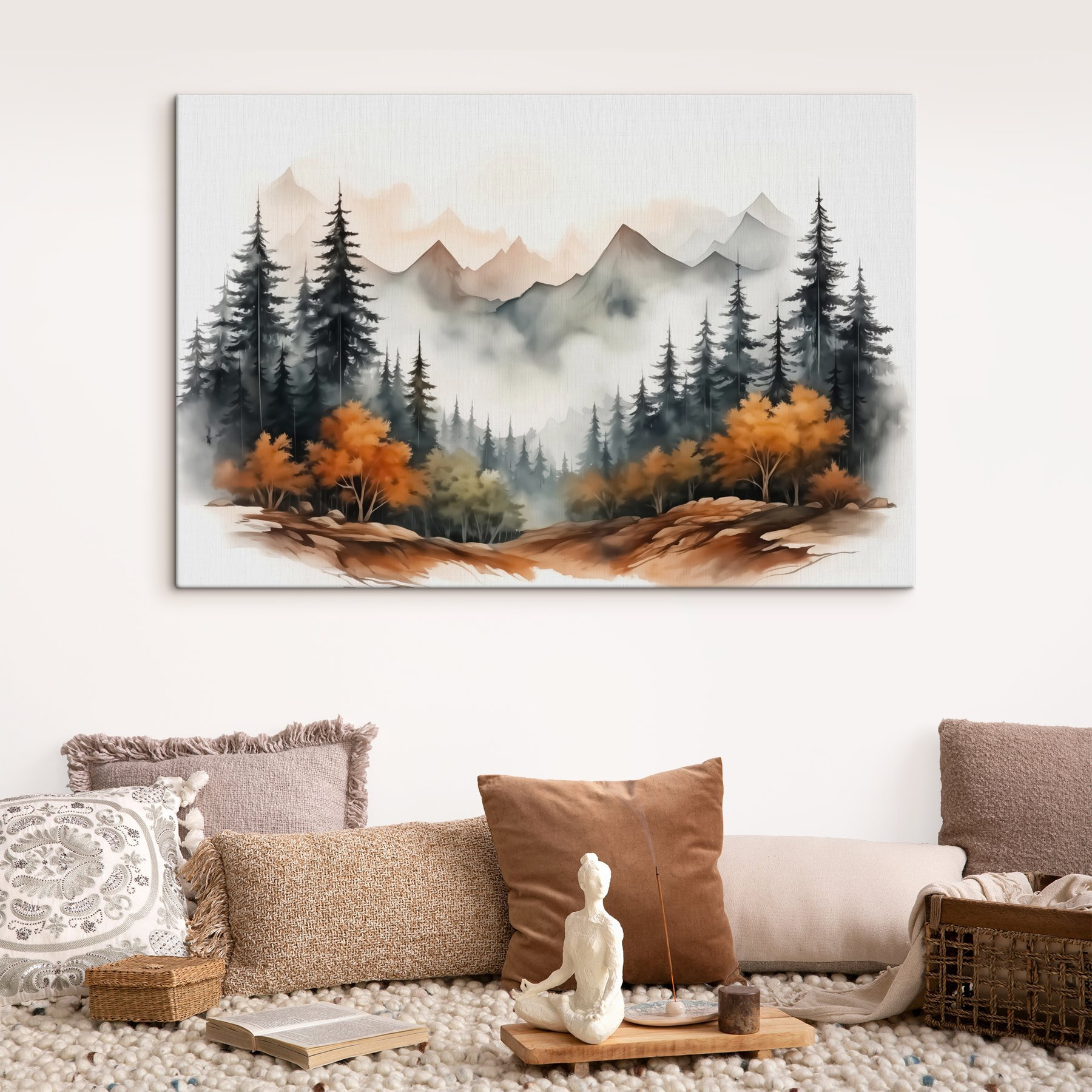 Painting of a forest and mountains Painting of a forest and mountains