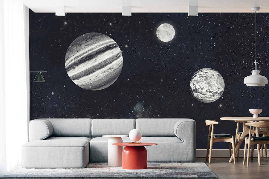 Fototapeten Planeten im Weltraum mit Sternen