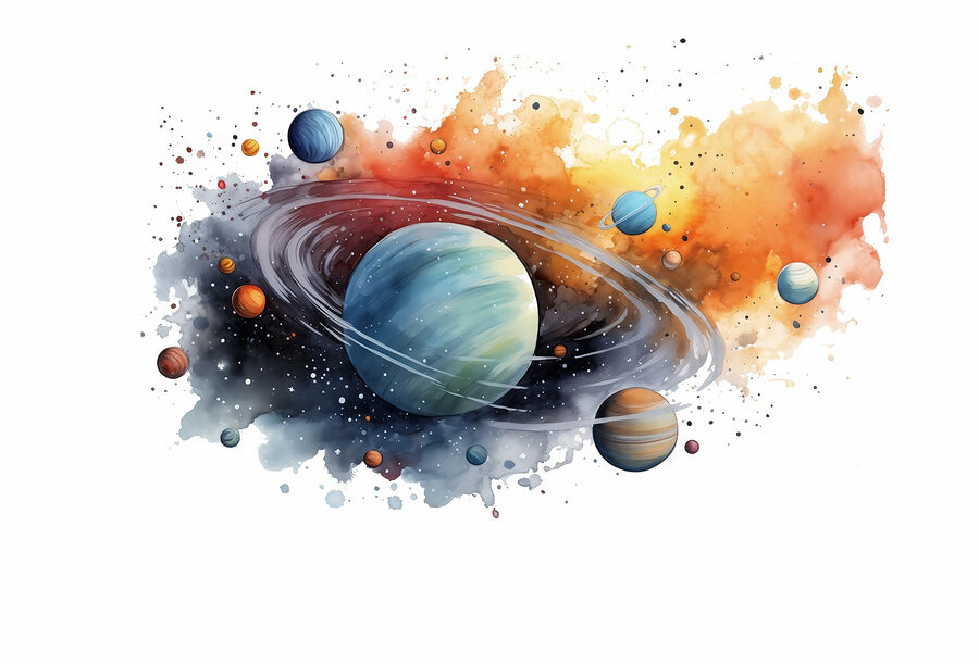 Fototapeten Aquarell von Planeten und Sternen – Bild 5
