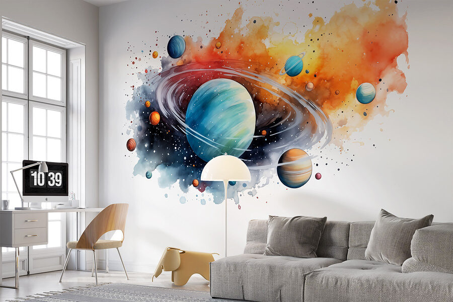 Fototapeten Aquarell von Planeten und Sternen – Bild 2