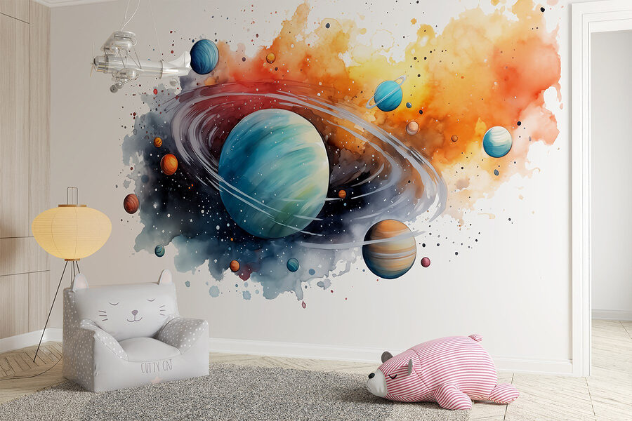Fototapeten Aquarell von Planeten und Sternen – Bild 3