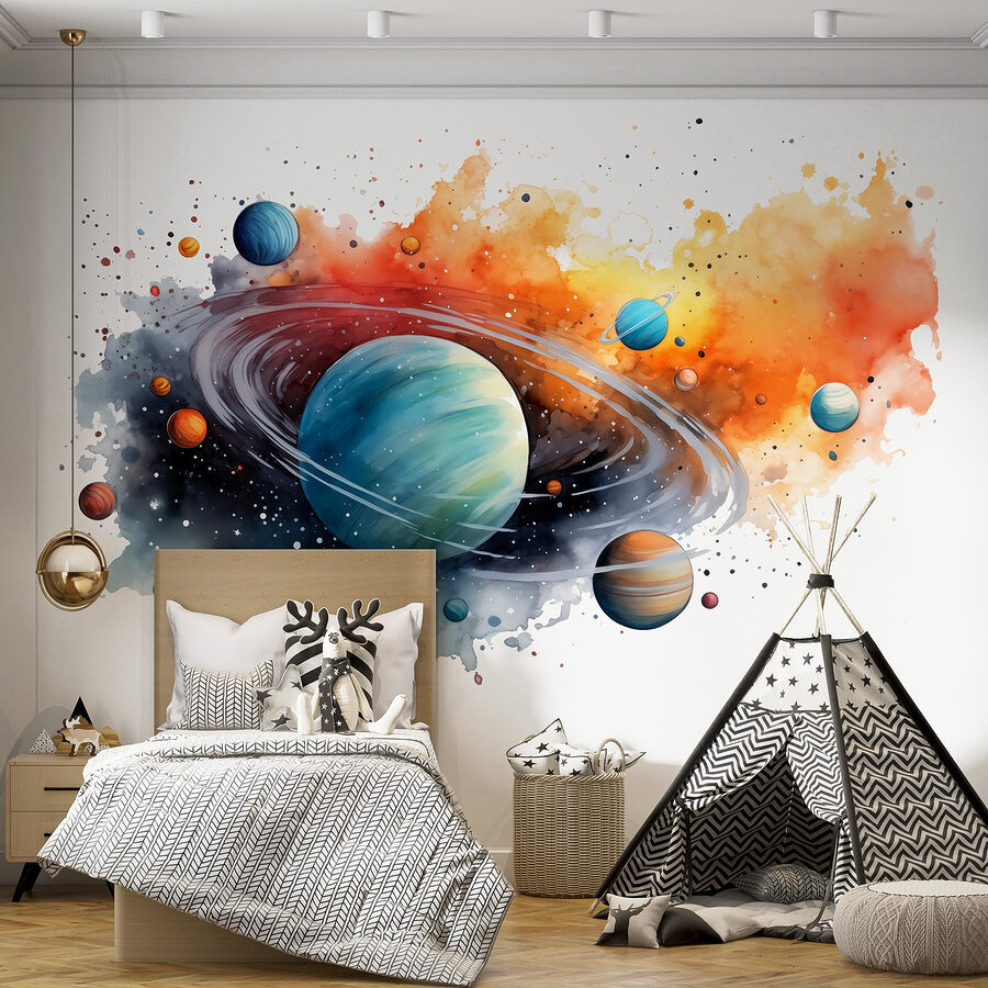 Fototapeten Aquarell von Planeten und Sternen – Bild 4