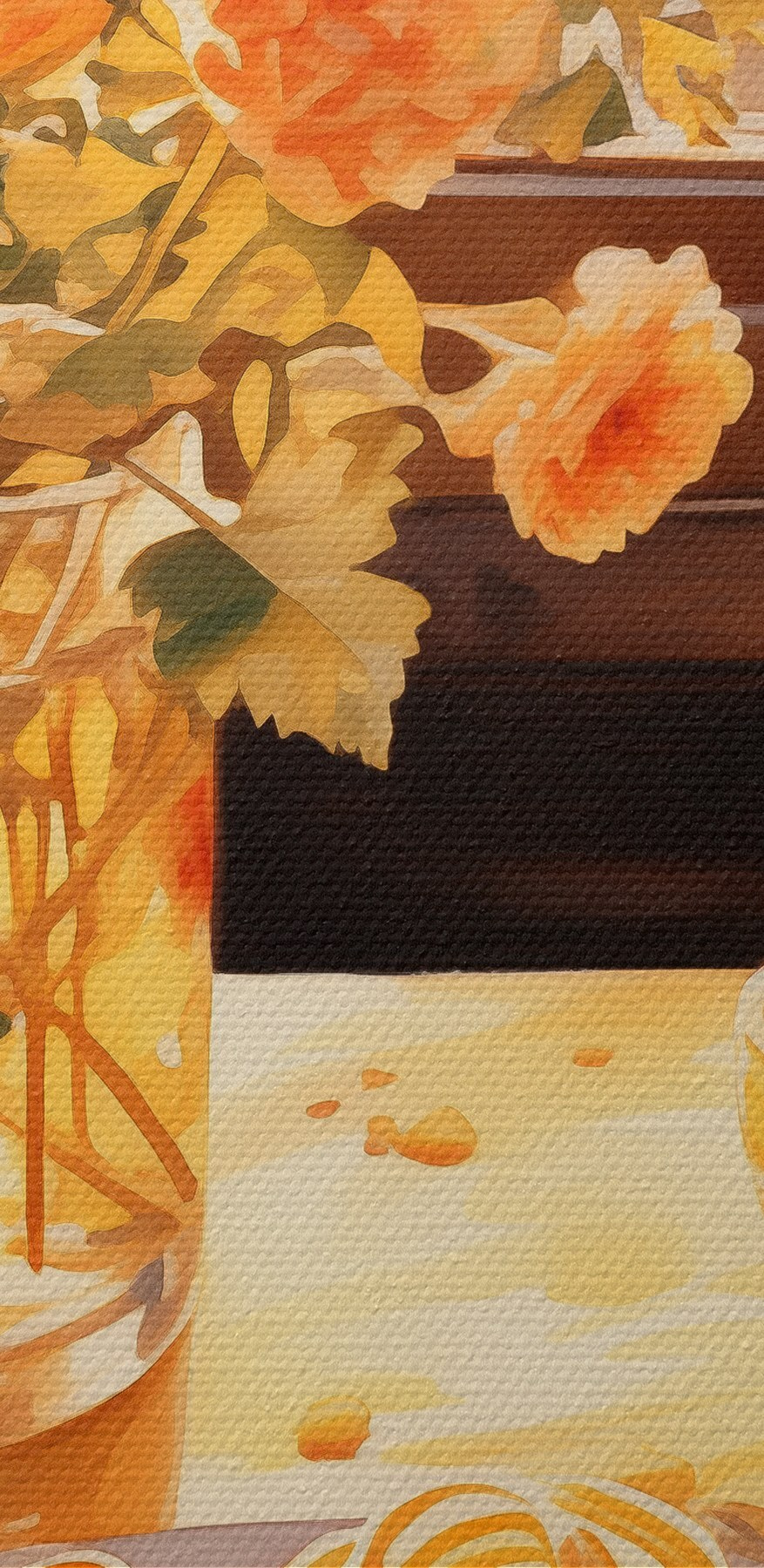 Teller mit Nudeln und eine Vase mit Blumen