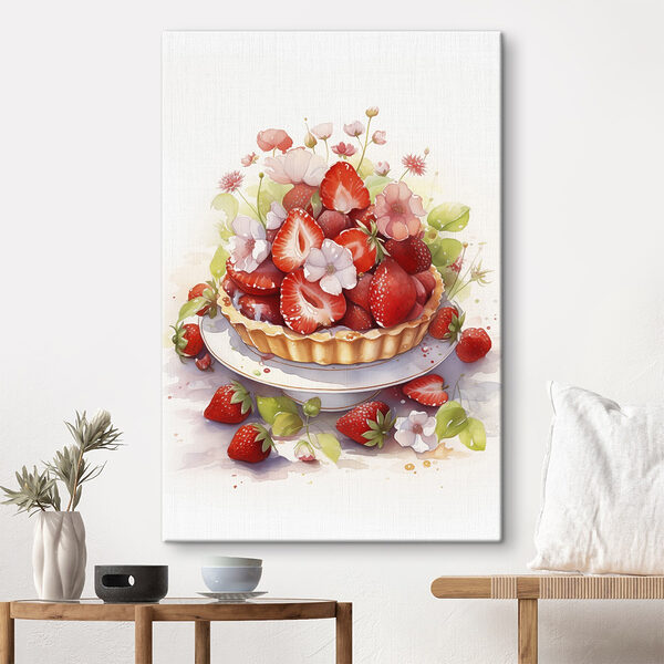 Aquarell einer Torte mit Erdbeeren und Blumen Aquarell einer Torte mit Erdbeeren und Blumen