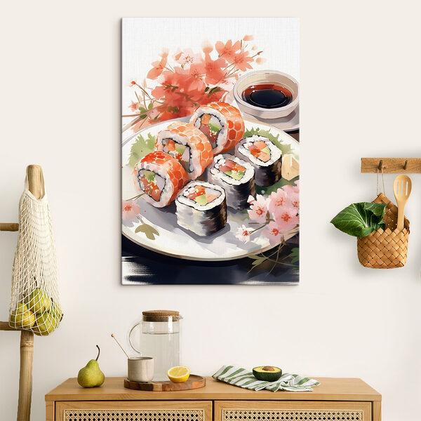 Teller mit Sushi und Soße Teller mit Sushi und Soße