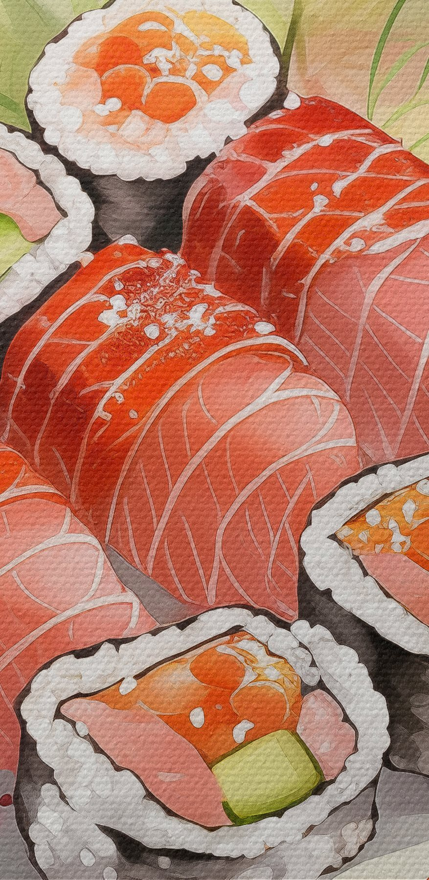 Teller Sushi mit Sauce und Blumen Teller Sushi mit Sauce und Blumen