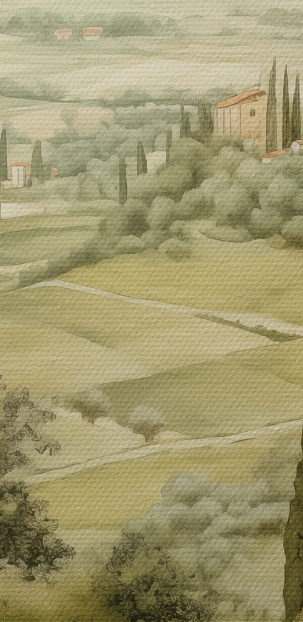 Landschaft mit Bäumen und Gebäuden Landschaft mit Bäumen und Gebäuden