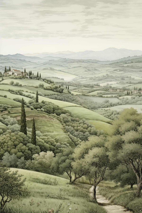 Landschaft mit Bäumen und einem Haus Landschaft mit Bäumen und einem Haus
