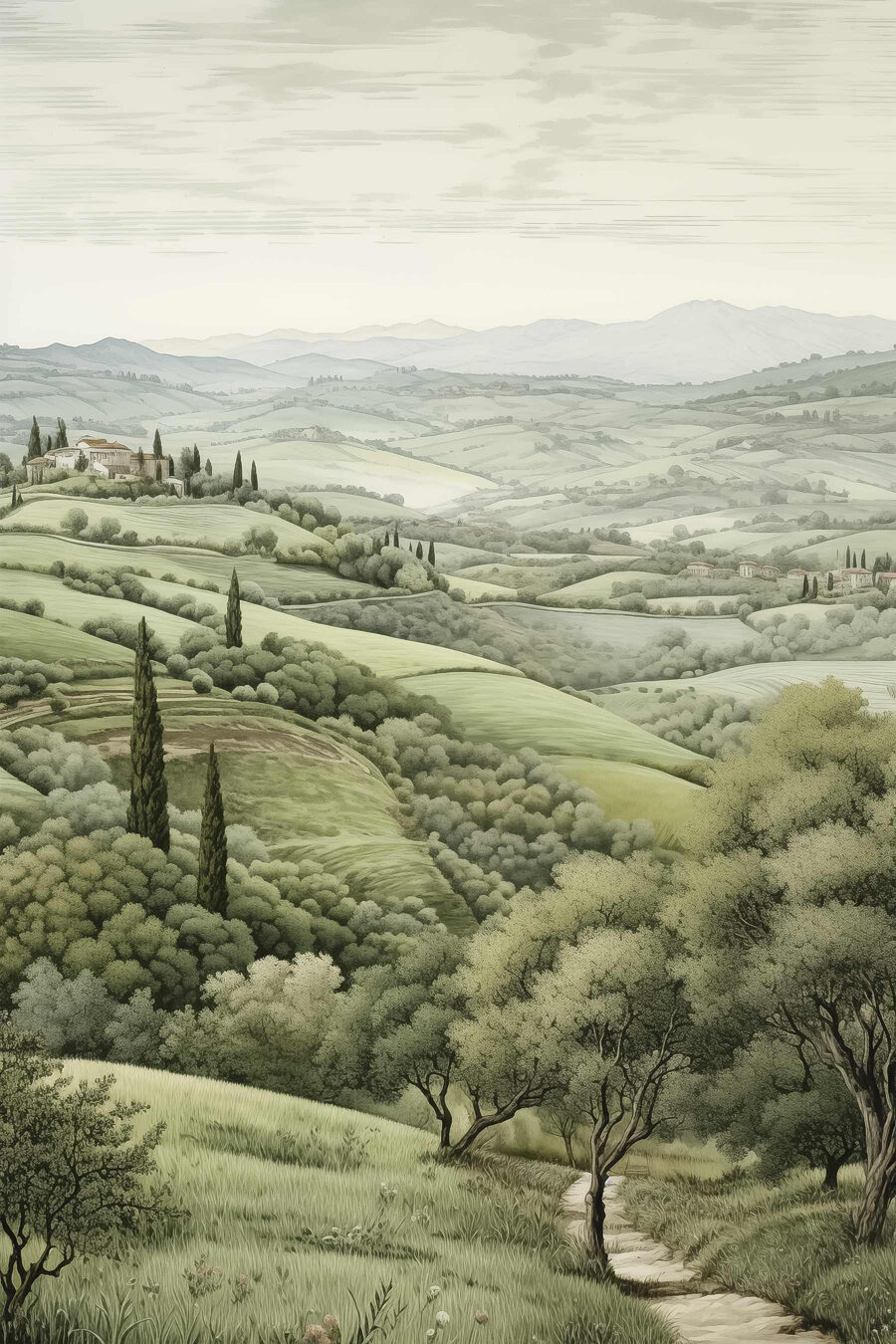 Landschaft mit Bäumen und einem Haus Landschaft mit Bäumen und einem Haus