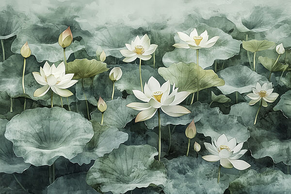 Group of white flowers and green leaves Group of white flowers and green leaves