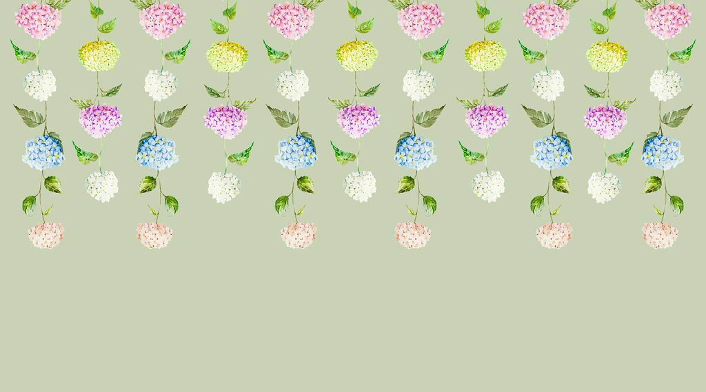 Reihe von Blumen mit grünen Blättern Reihe von Blumen mit grünen Blättern