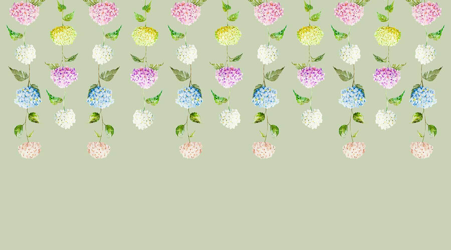 Reihe von Blumen mit grünen Blättern