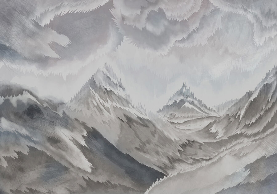 Gemälde von Bergen und Wolken