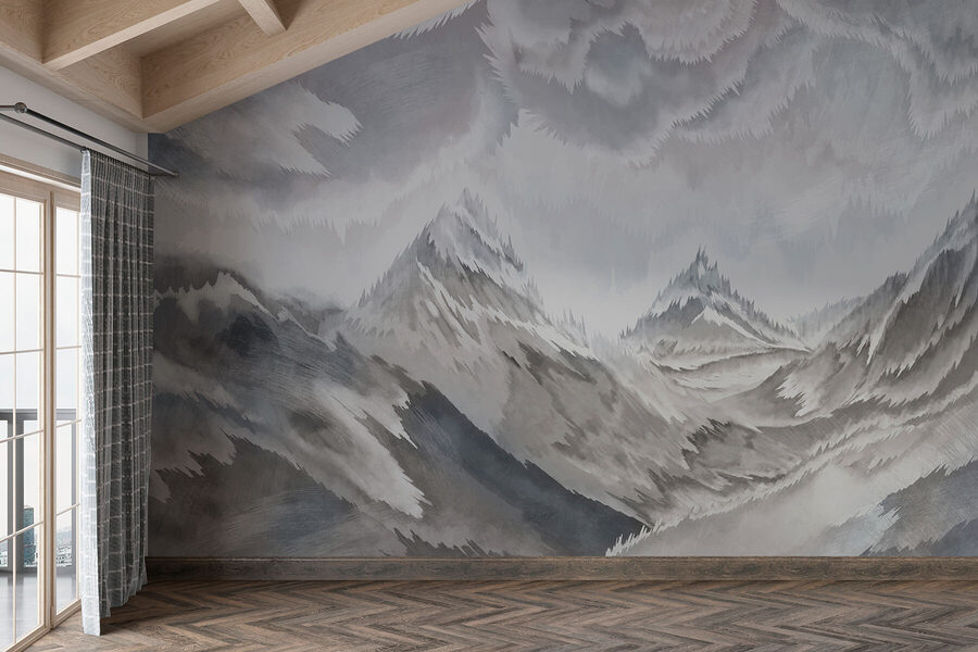 Gemälde von Bergen und Wolken