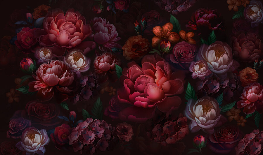 Gruppe von Blumen auf einem dunklen Hintergrund