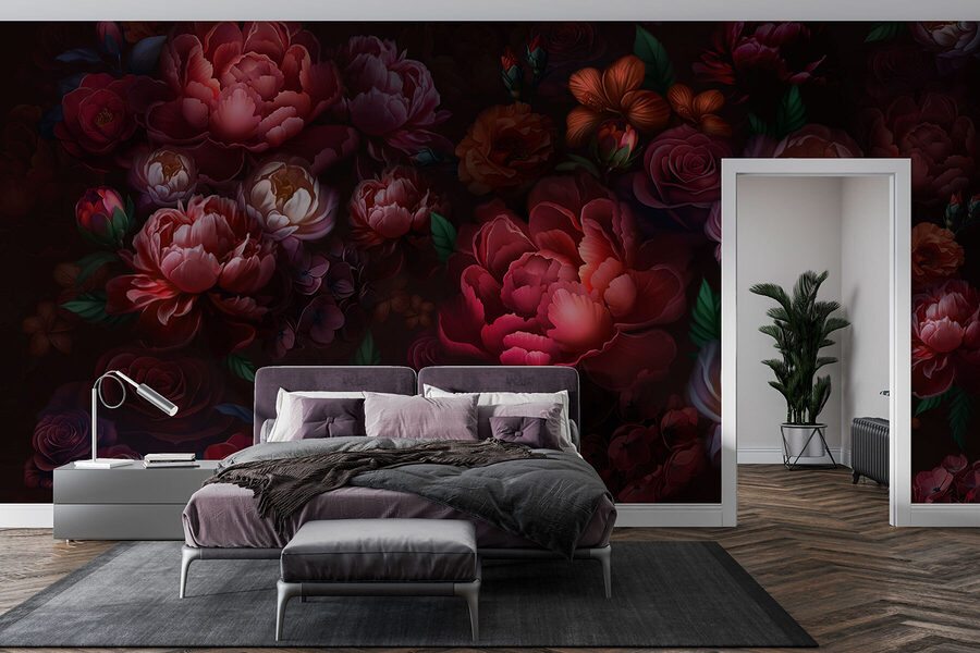 Gruppe von Blumen auf einem dunklen Hintergrund