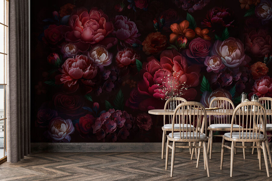 Gruppe von Blumen auf einem dunklen Hintergrund