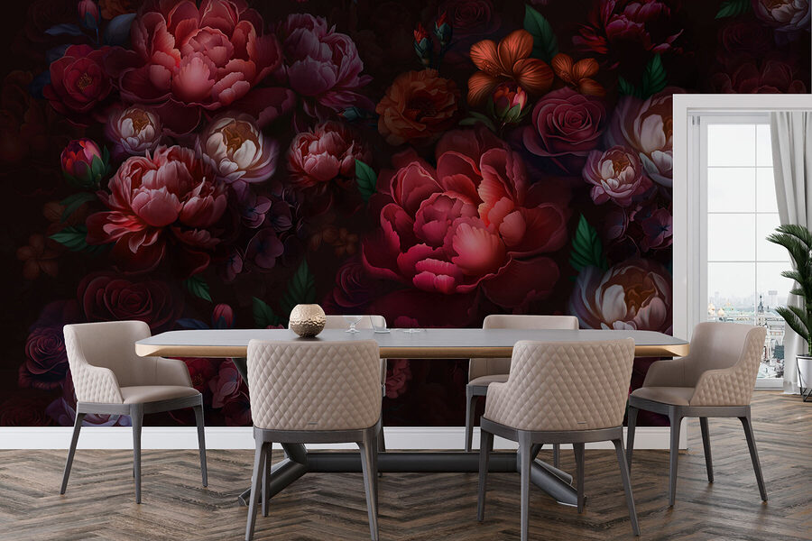 Gruppe von Blumen auf einem dunklen Hintergrund