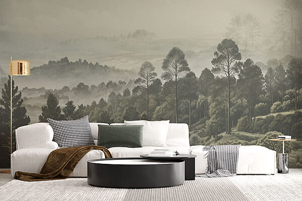 Landschaft mit Bäumen und Nebel Landschaft mit Bäumen und Nebel