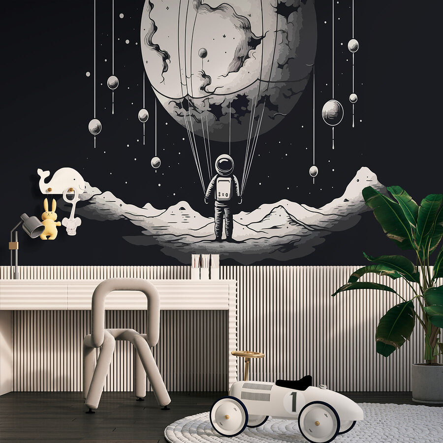 Astronaut im Weltraum mit einem Luftballon am Himmel