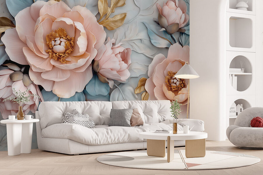 Gruppe von Blumen und Blättern