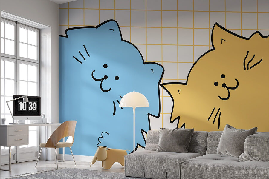 Blaue und gelbe Katze