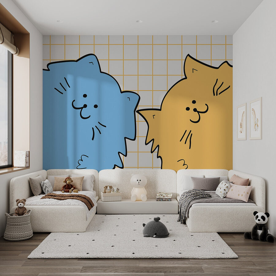 Blaue und gelbe Katze