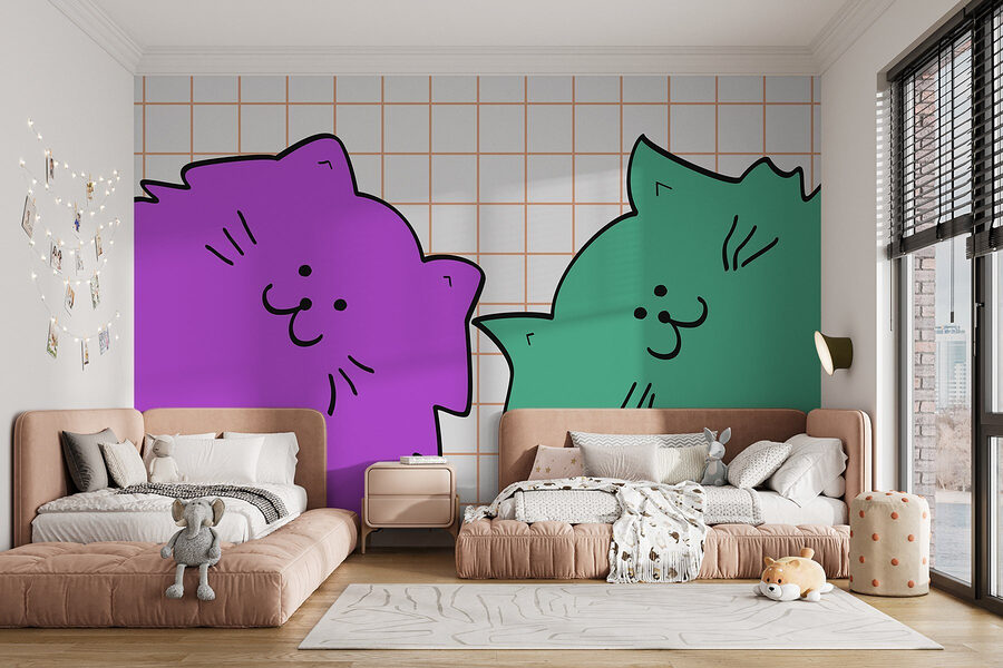 Lila und grüne Katze
