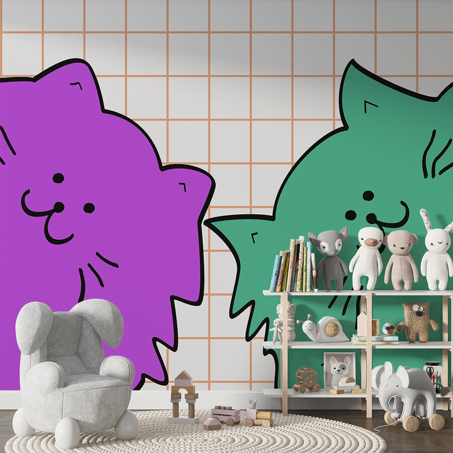 Lila und grüne Katze