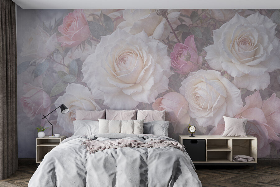 Gruppe von weißen und rosa Rosen