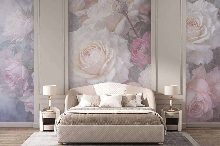 Gruppe von weißen und rosa Rosen