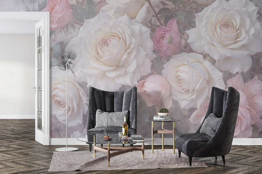 Gruppe von weißen und rosa Rosen