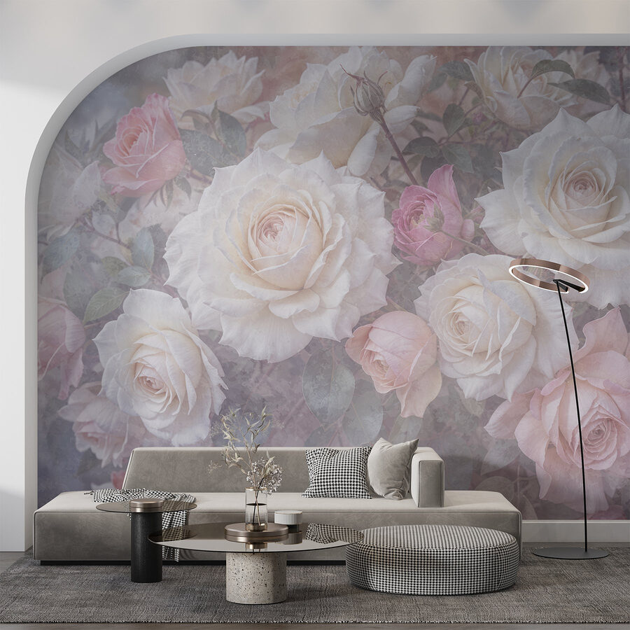 Gruppe von weißen und rosa Rosen