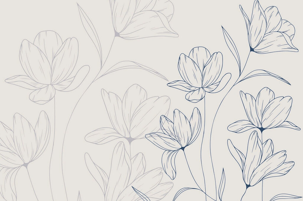 Zeichnung von Blumen auf einem weißen Hintergrund Zeichnung von Blumen auf einem weißen Hintergrund