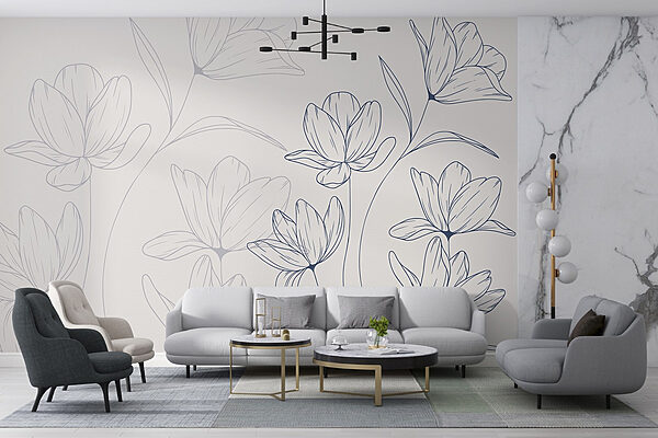 Zeichnung von Blumen auf einem weißen Hintergrund Zeichnung von Blumen auf einem weißen Hintergrund
