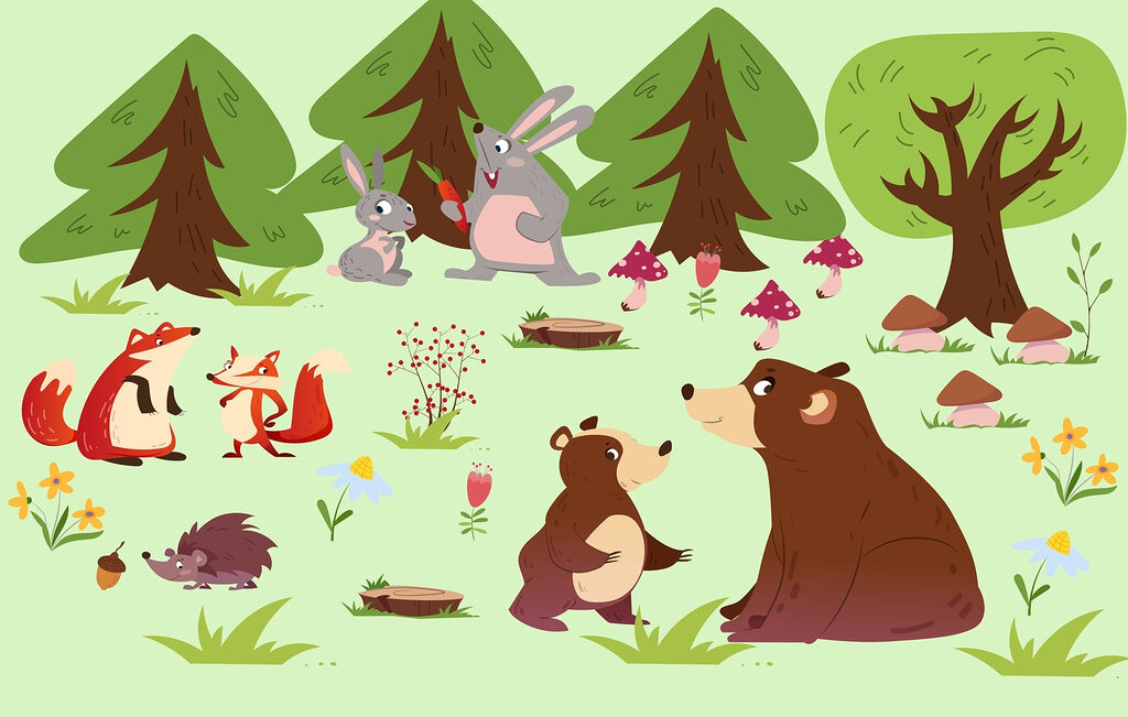 Gruppe von Tieren im Wald Gruppe von Tieren im Wald